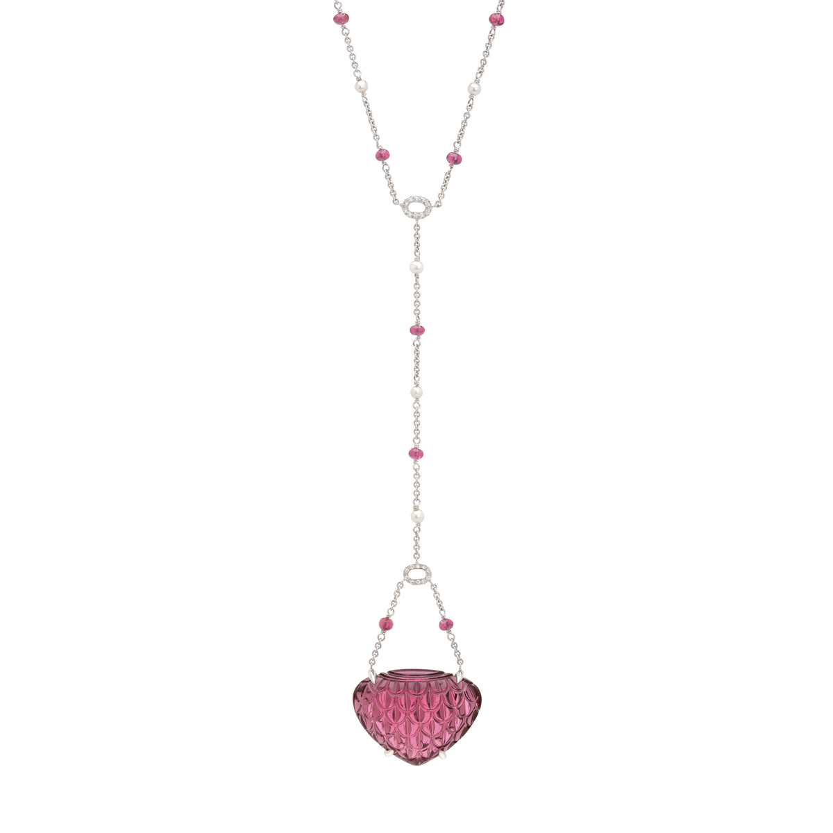 WHITE GOLD HEART PENDANT K18 WITH TURMALINE AND DIAMONDS