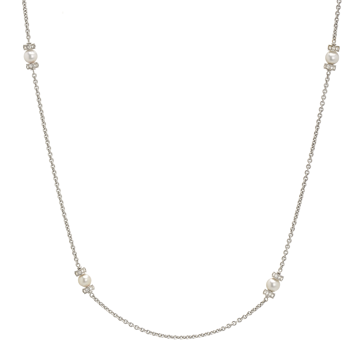 K18 WHITE GOLD DIAMOND NECKLACE WITH PEARLS