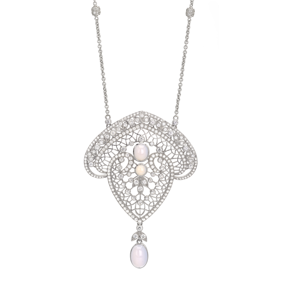 K18 WHITE GOLD DIAMOND NECKLACE WITH SEMI-PRECIOUS STONES