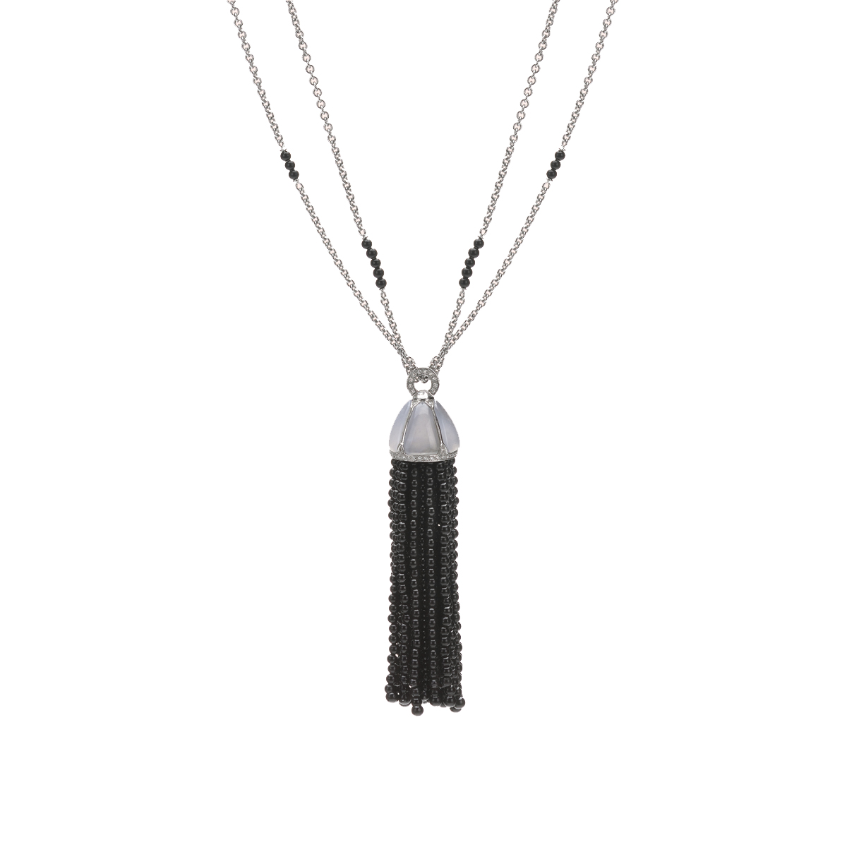 WHITE GOLD K18 NECKLACE WITH ONYX, CALCIDONIUM AND DIAMONDS