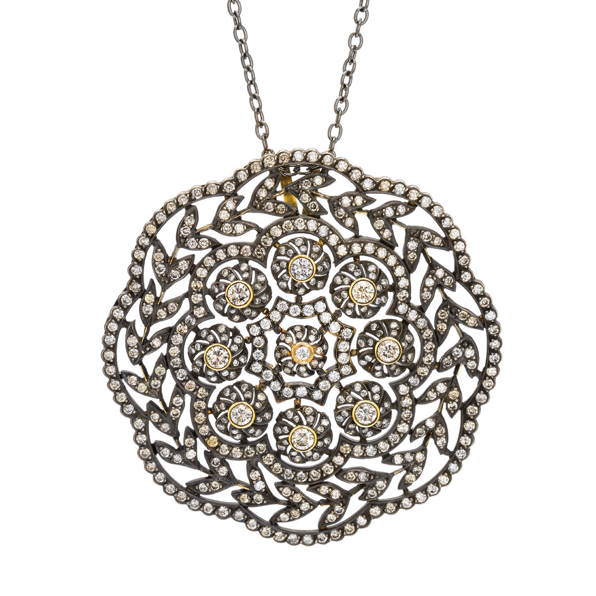 K18 BLACKENED GOLD DIAMOND PENDANT WITH K14 CHAIN