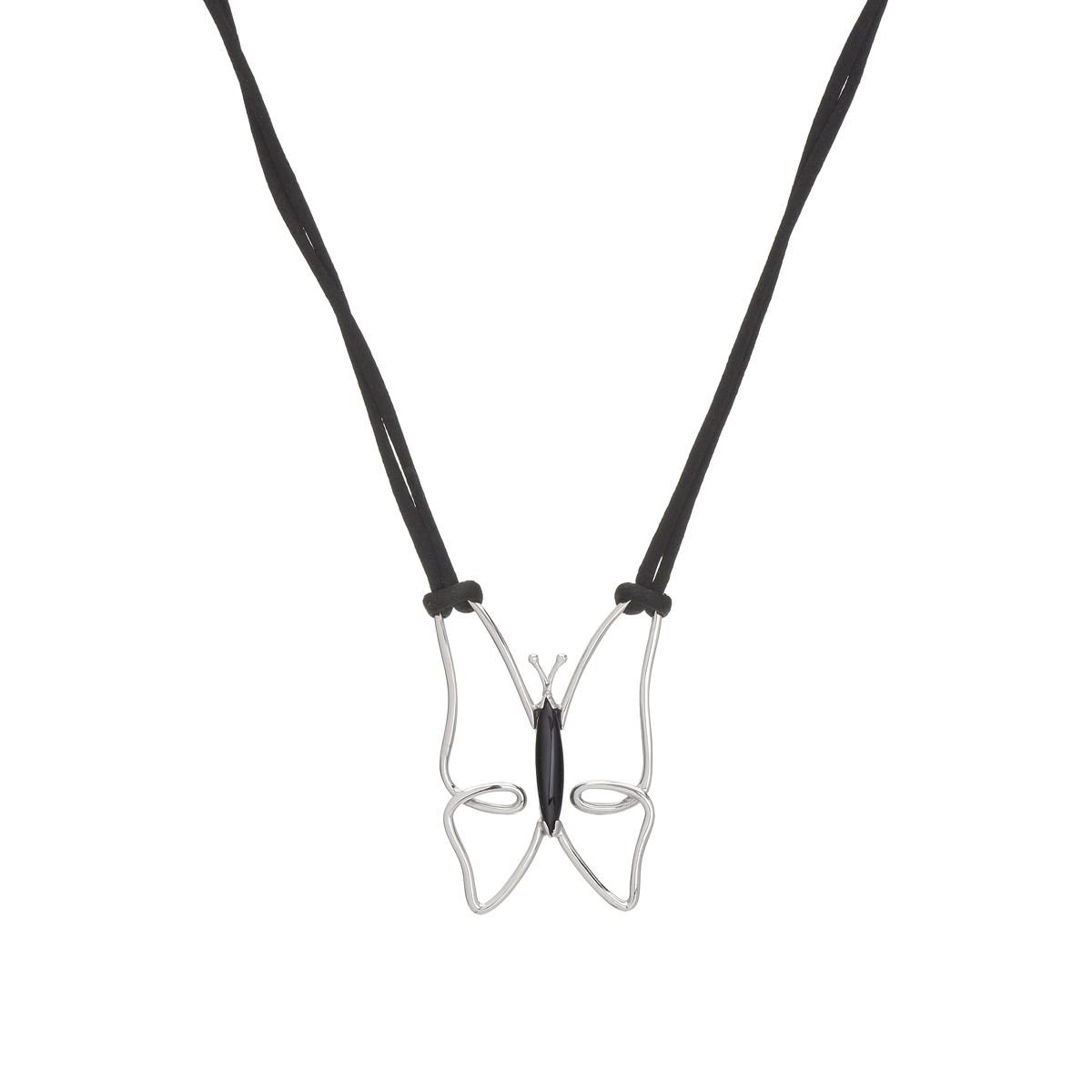 K18 WHITE GOLD BUTTERFLY PENDANT WITH ONYX