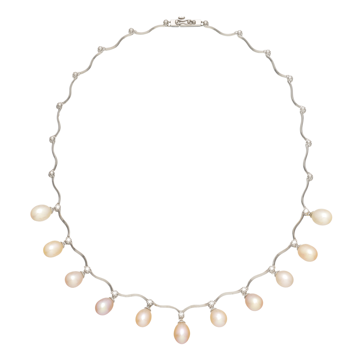 K18 WHITE GOLD DIAMOND NECKLACE WITH PEARLS