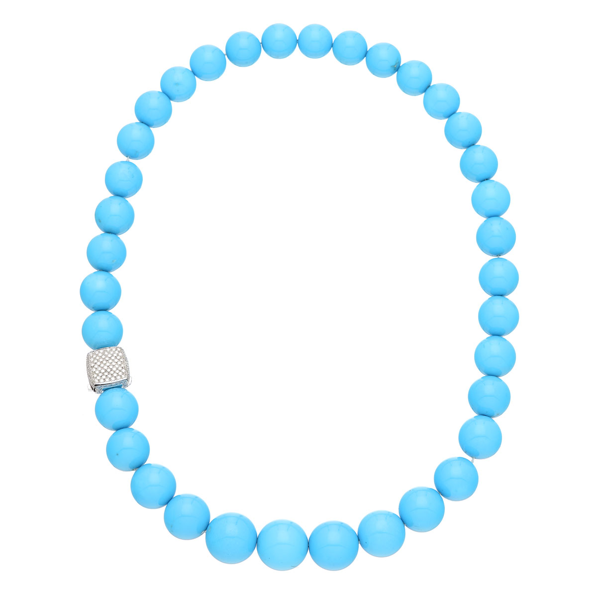 TURQUOISE NECKLACE WITH K18 WHITE GOLD DIAMOND BUCKLE
