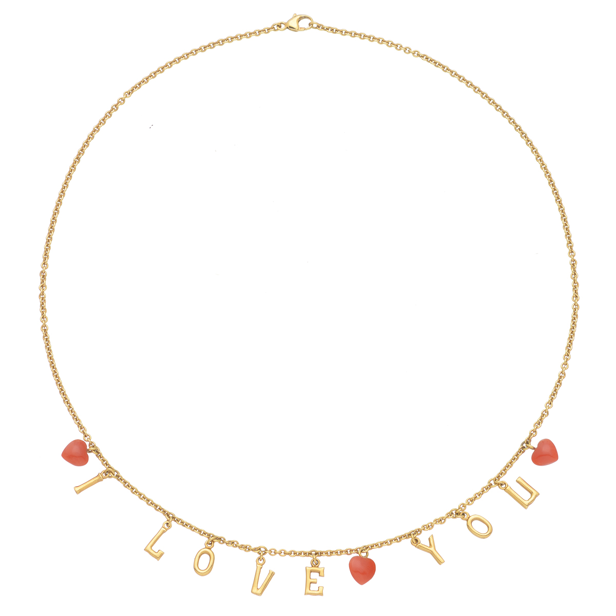 Κ18 YELLOW GOLD HEART NECKLACE WITH PHRASE -I LOVE YOU-