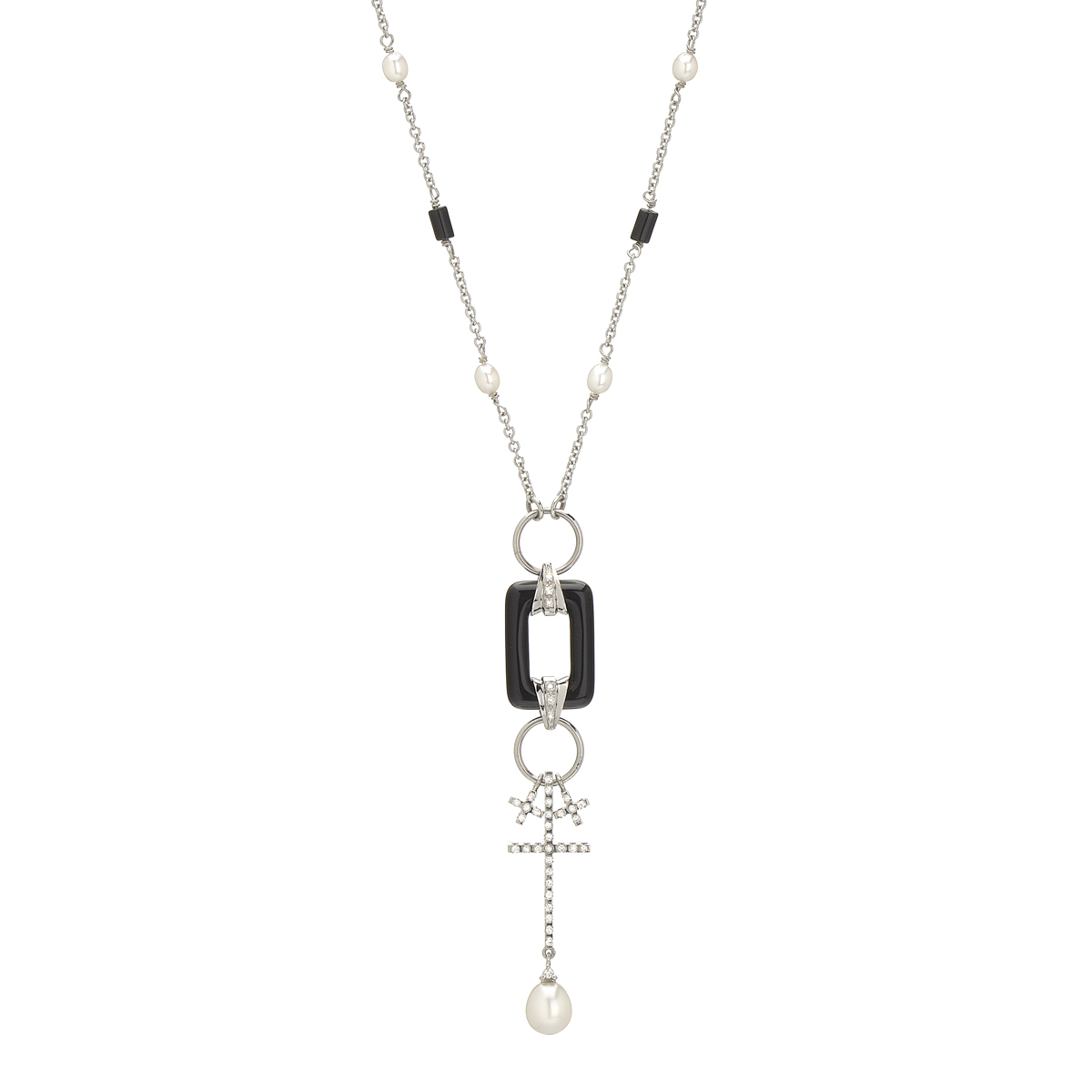 K18 WHITE GOLD DIAMOND NECKLACE WITH PEARLS