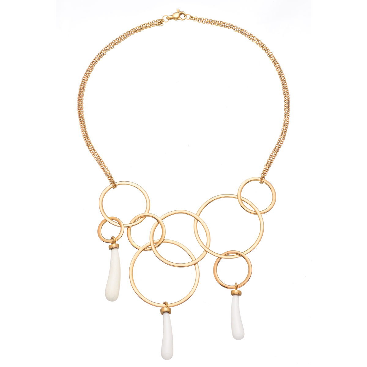 K18 ROSE GOLD NECKLACE WITH HOOPS AND WHITE AGATE