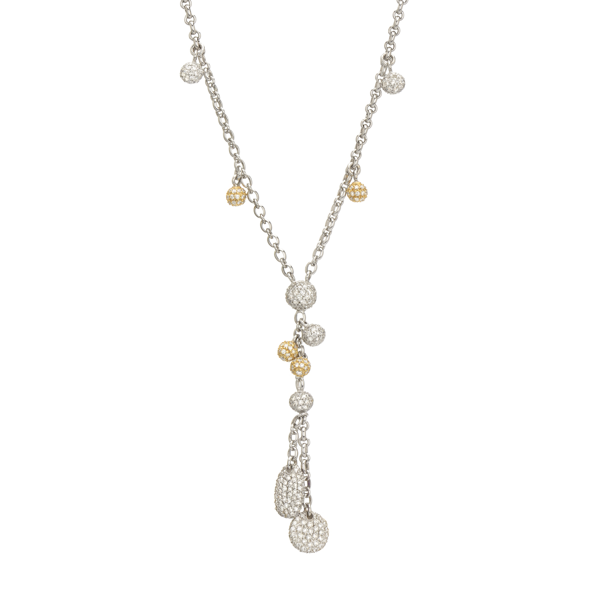 K18 WHITE GOLD DIAMOND NECKLACE WITH PINK AND YELLOW SAPPHIRES