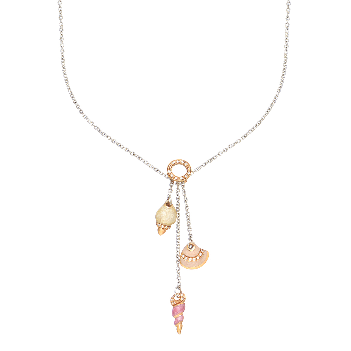 WHITE GOLD NECKLACE WITH CORALS AND DIAMONDS