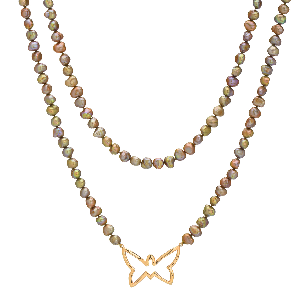 BROWN PEARL NECKLACE WITH K18 ROSE GOLD BUTTERFLY