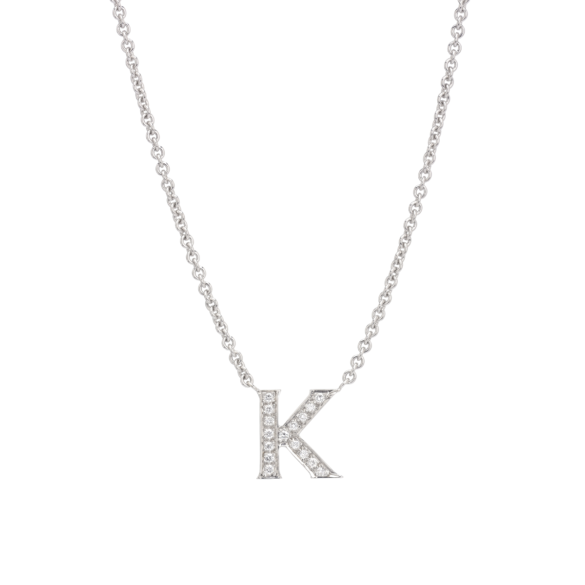 K18 WHITE GOLD DIAMOND NECKLACE WITH INITIAL -K-