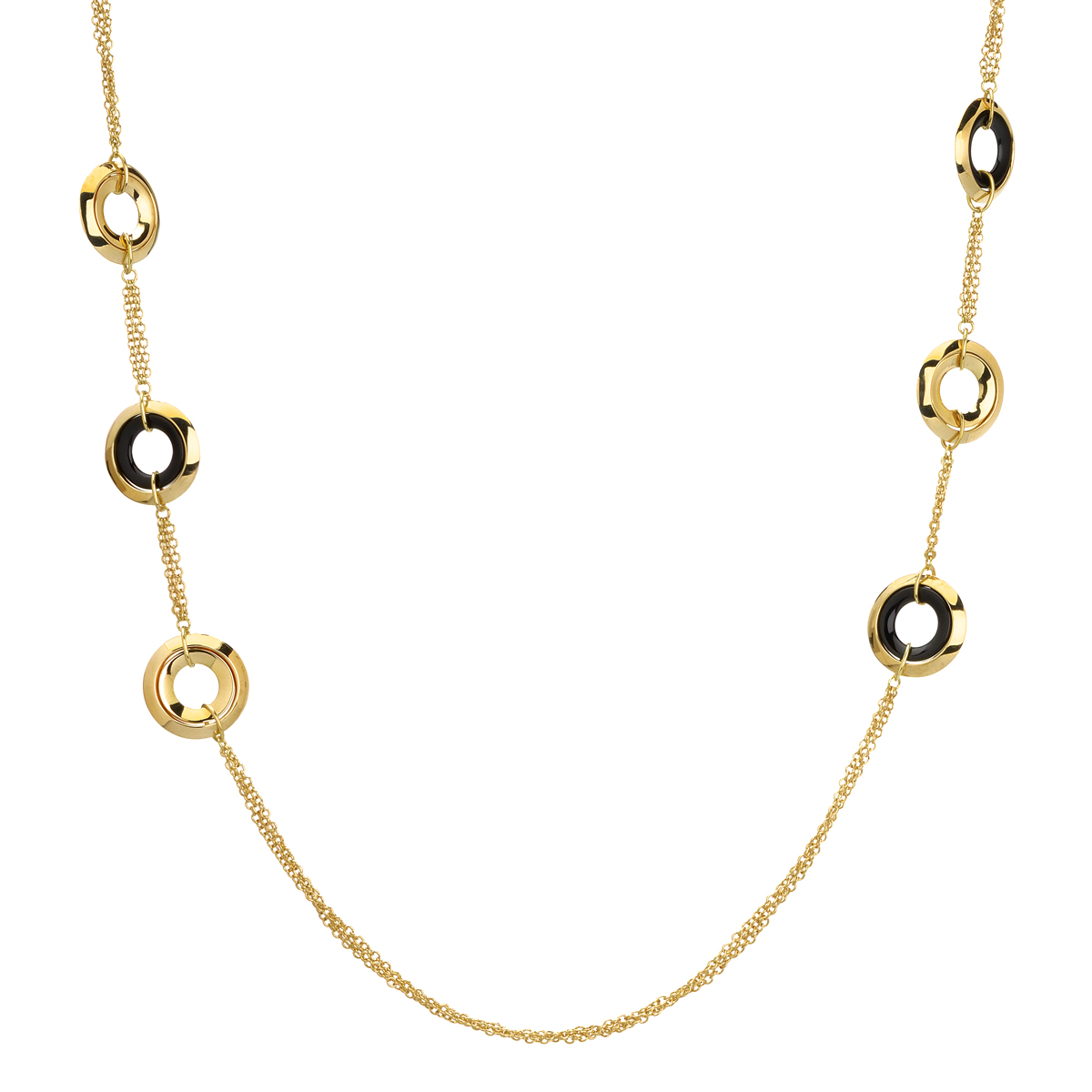K18 YELLOW GOLD NECKLACE WITH HOOPS AND ONYX