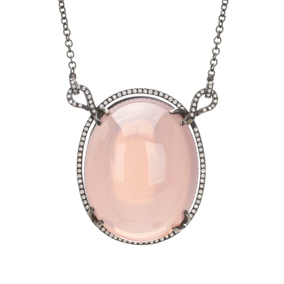 BLACKENED GOLD DIAMOND NECKLACE WITH ROSE QUARTZ