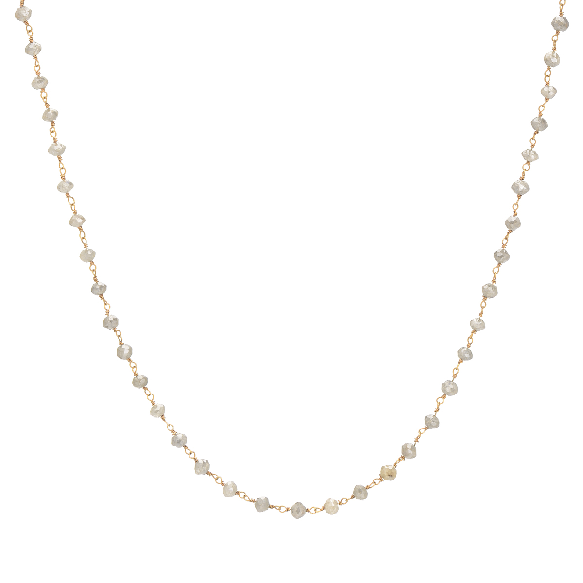 K18 ROSE GOLD ROSARY NECKLACE WITH ICY BEADS CUT DIAMONDS