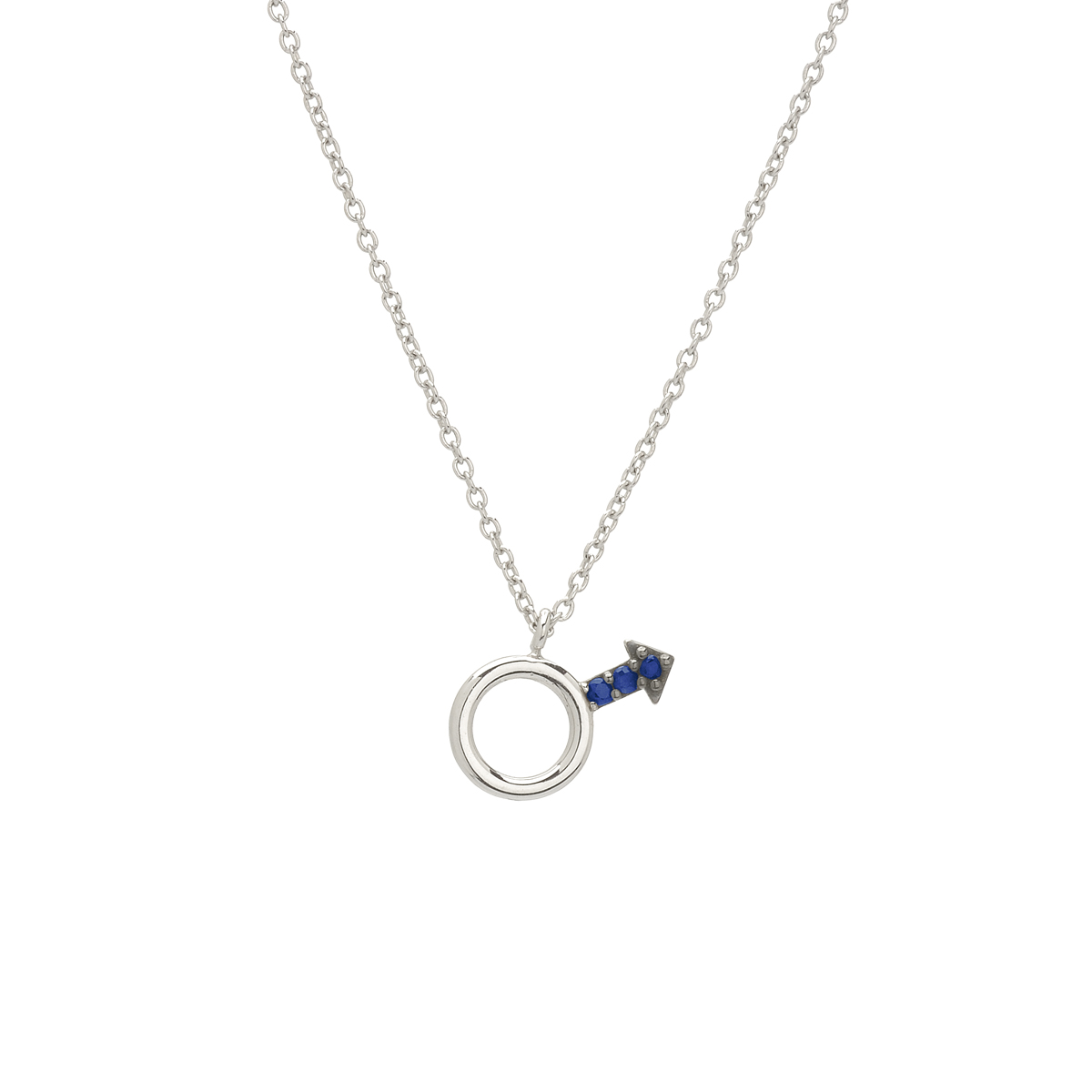 K18 WHITE GOLD BLUE SAPPHIRE NECKLACE WITH MALE SYMBOL