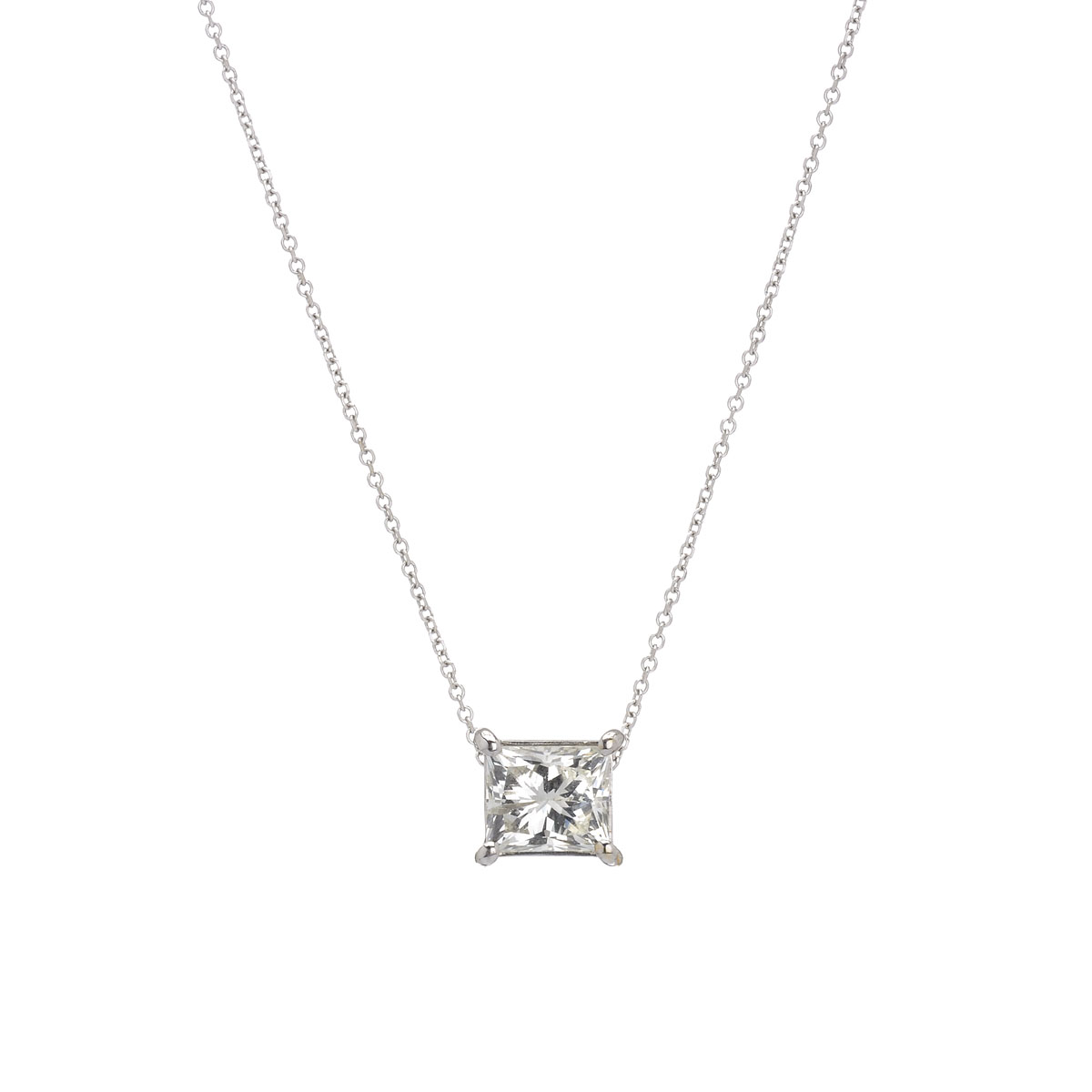 18K SOLITAIRE NECKLACE WITH PRINCESS CUT DIAMOND