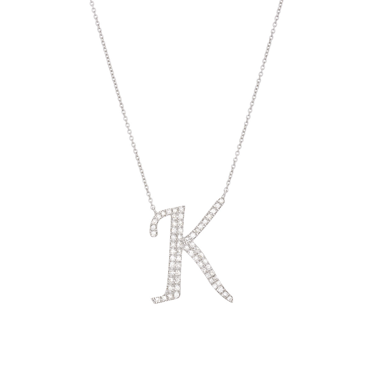K18 WHITE GOLD DIAMOND NECKLACE WITH INITIAL -K-