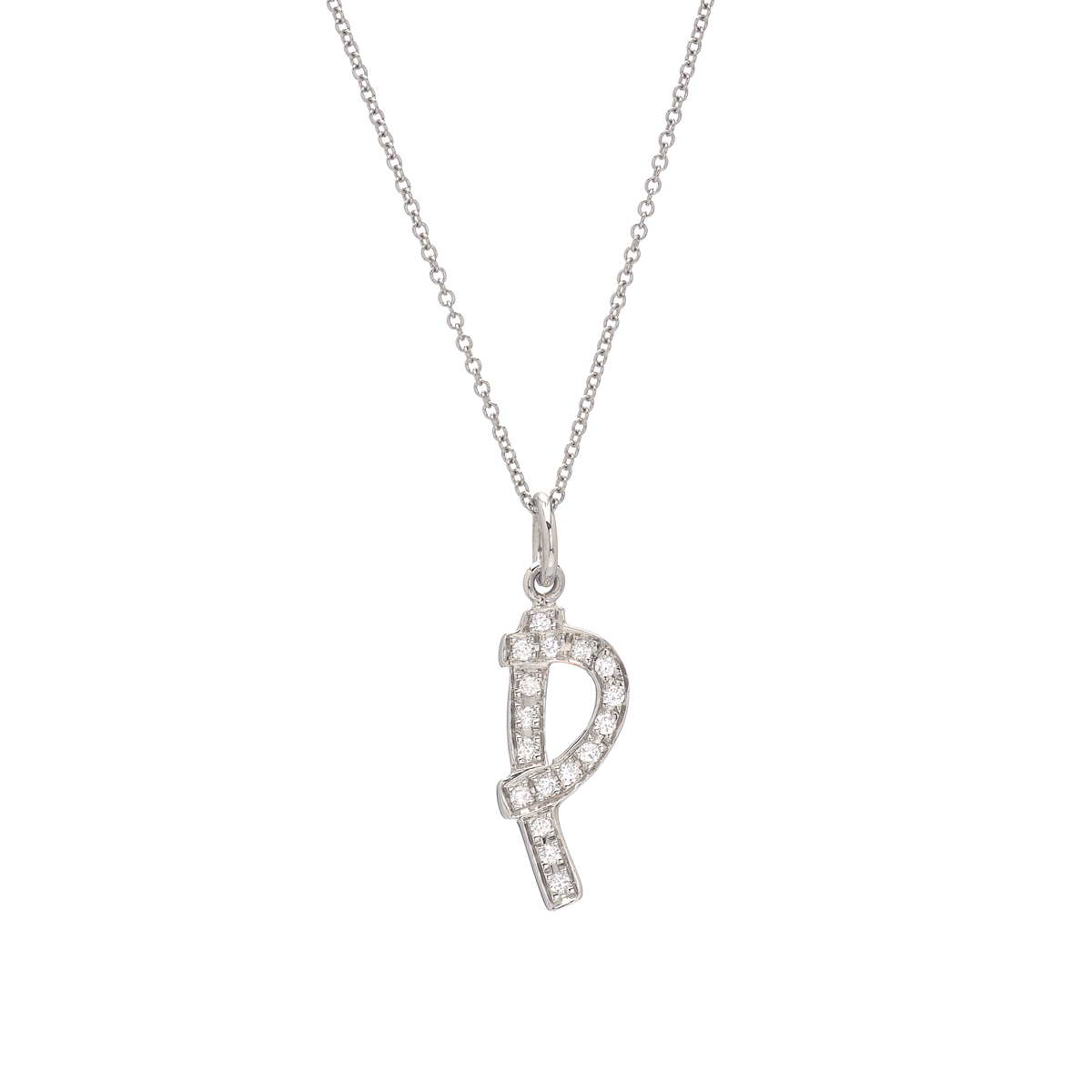 WHITE GOLD DIAMOND NECKLACE WITH INITIAL -Ρ-