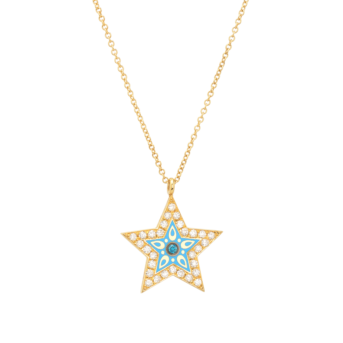 K18 YELLOW GOLD STAR NECKLACE WITH DIAMONDS AND ENAMEL