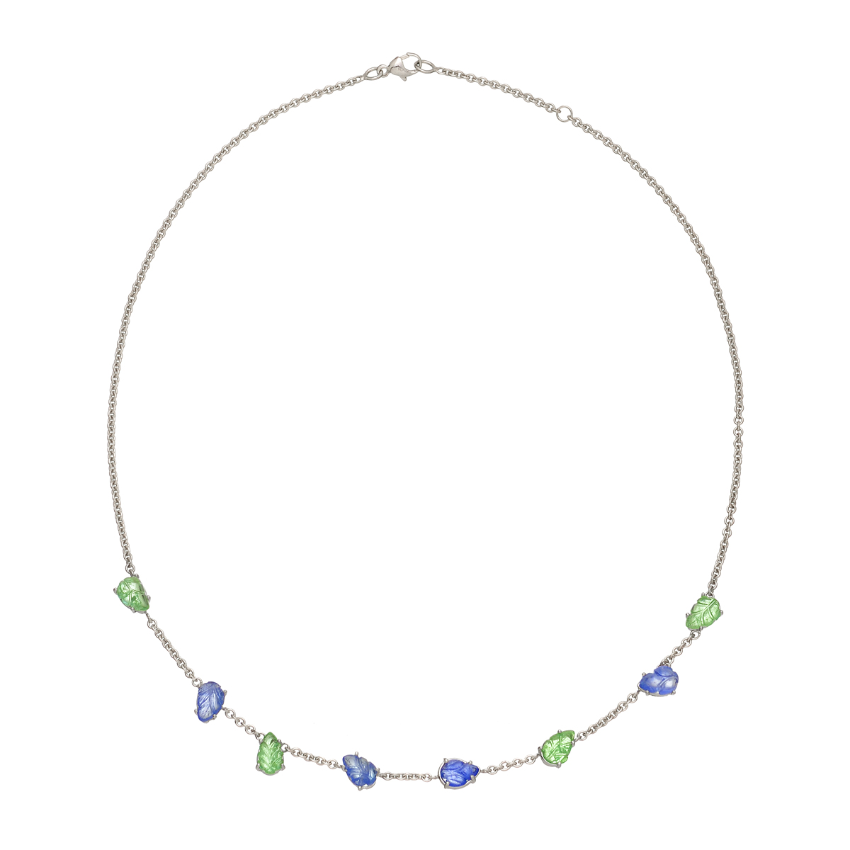 K18 WHITE GOLD NECKLACE WITH SAPPHIRES AND EMERALDS