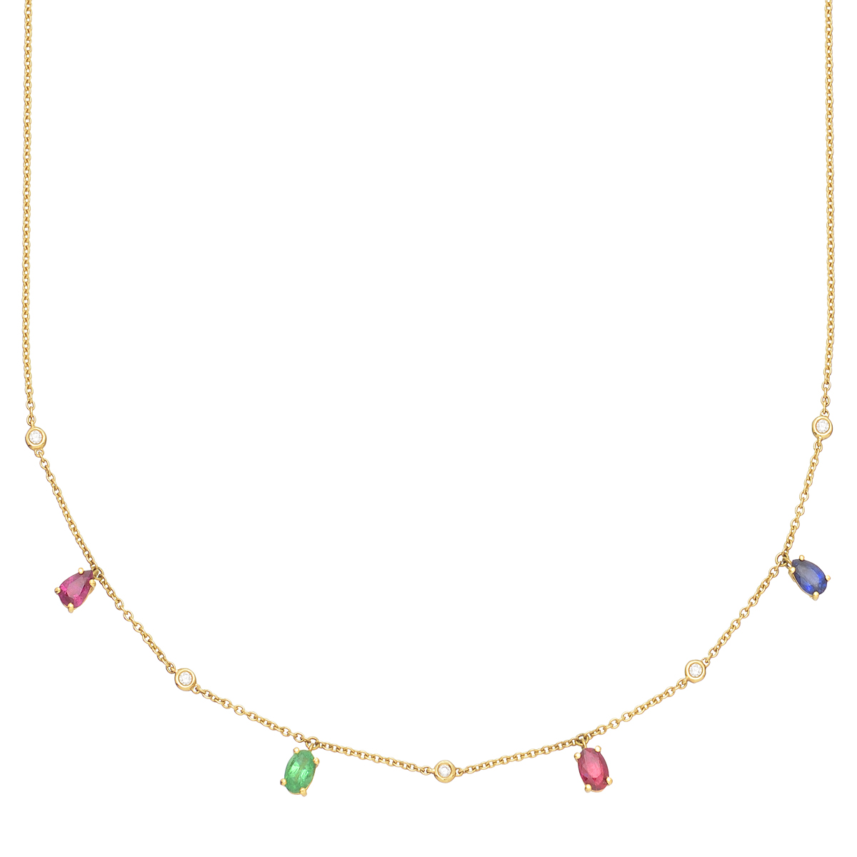 K18 YELLOW GOLD DIAMOND NECKLACE WITH MULTI-COLOUR PRECIOUS STONES