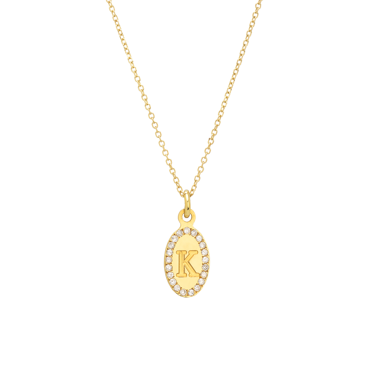 K18 YELLOW GOLD DIAMOND PENDANT WITH INITIAL -K- AND K14 CHAIN