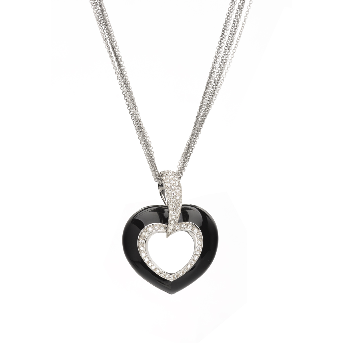 K18 WHITE GOLD HEART DIAMOND NECKLACE WITH ONYX