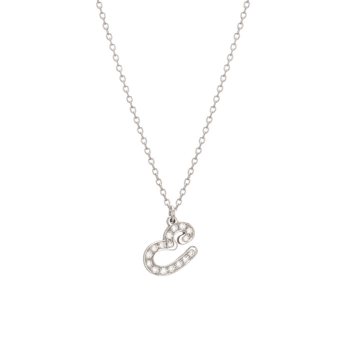 K14 WHITE GOLD DIAMOND NECKLACE WITH INITIAL -E-