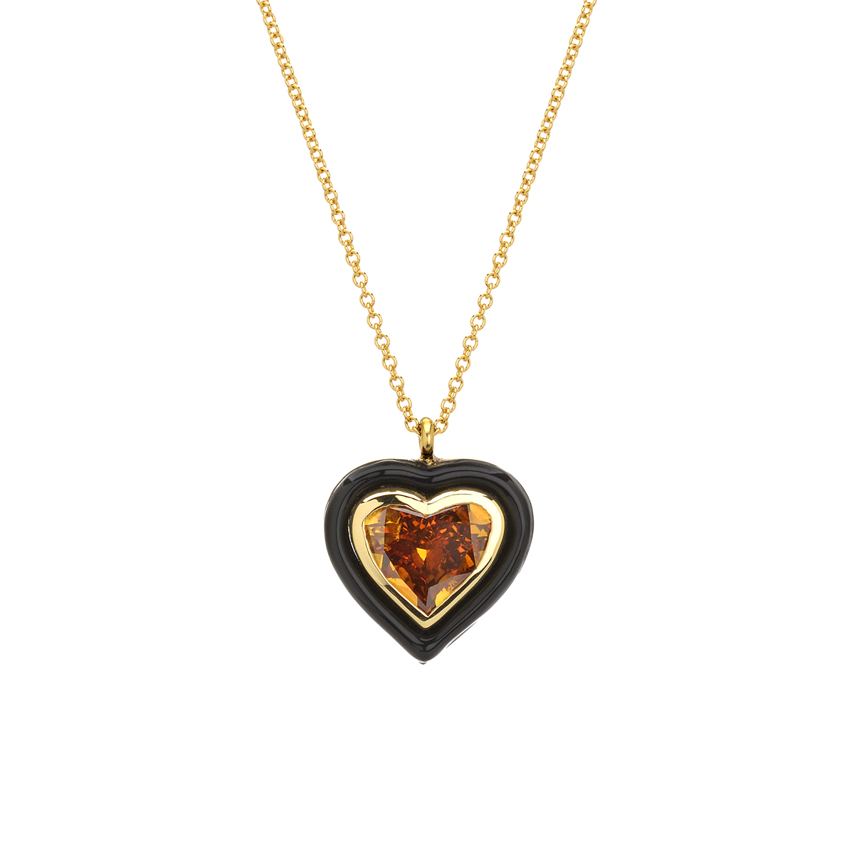 18K HEART NECKLACE WITH FANCY ORANGE DIAMOND
