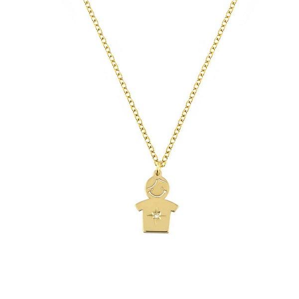 K14 YELLOW GOLD NECKLACE BOY FIGURE WITH DIAMOND