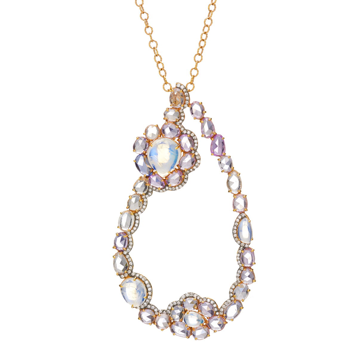 K18 ROSE GOLD DIAMOND NECKLACE WITH SAPPHIRES AND SEMI-PRECIOUS STONES