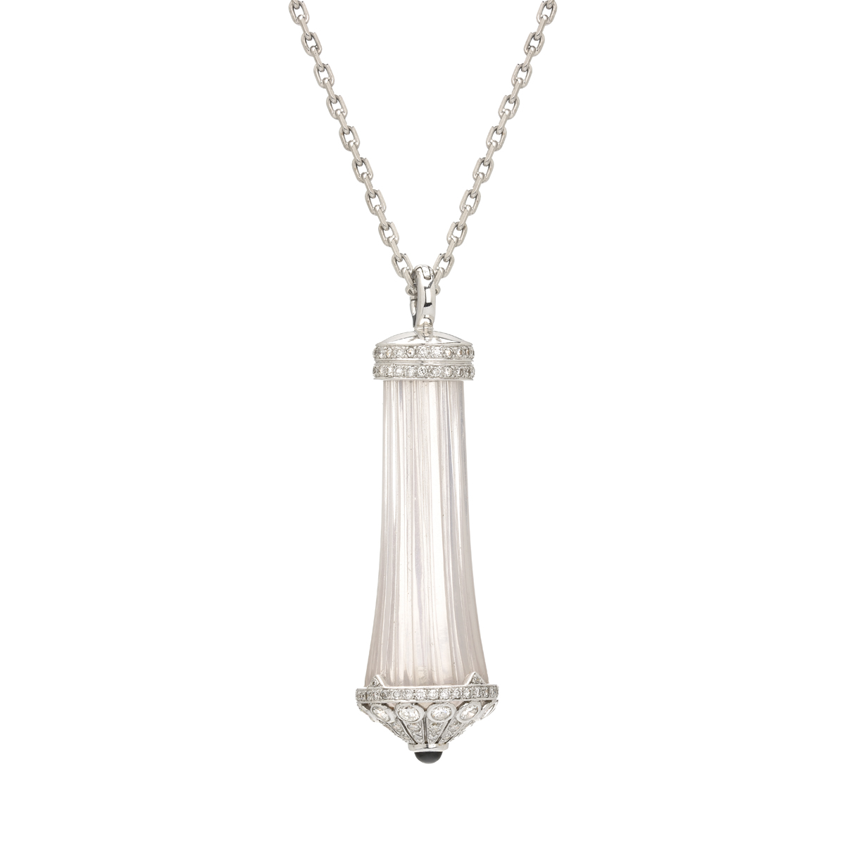 K18 WHITE GOLD PENDANT WITH DIAMONDS AND SEMI-PRECIOUS STONE AND K14 CHAIN