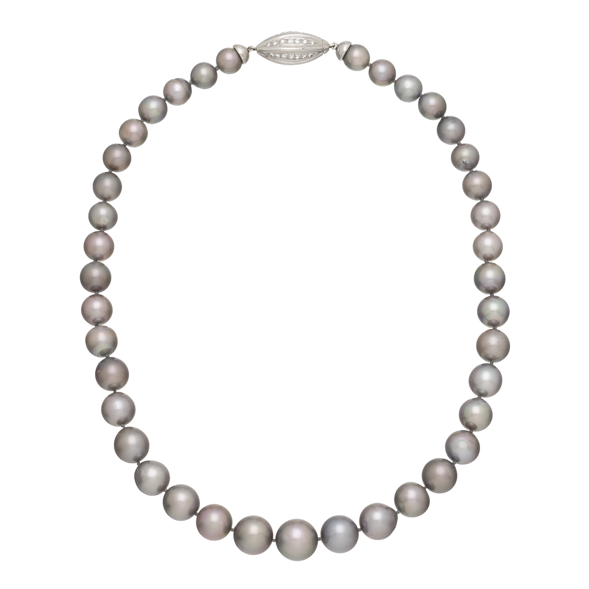 NECKLACE WITH BLACK PEARLS AND K18 WHITE GOLD DIAMOND BUCKLE