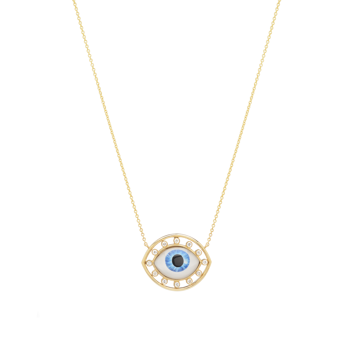 YELLOW GOLD EVIL EYE DIAMOND NECKLACE K18