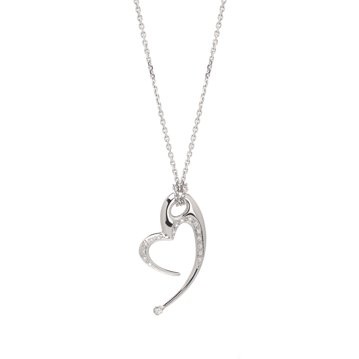 K18 WHITE GOLD HEART DIAMOND PENDANT WITH K14 CHAIN