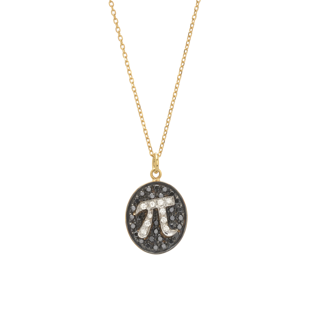 YELLOW GOLD WHITE AND BLACK DIAMOND NECKLACE WITH INITIAL -Π-