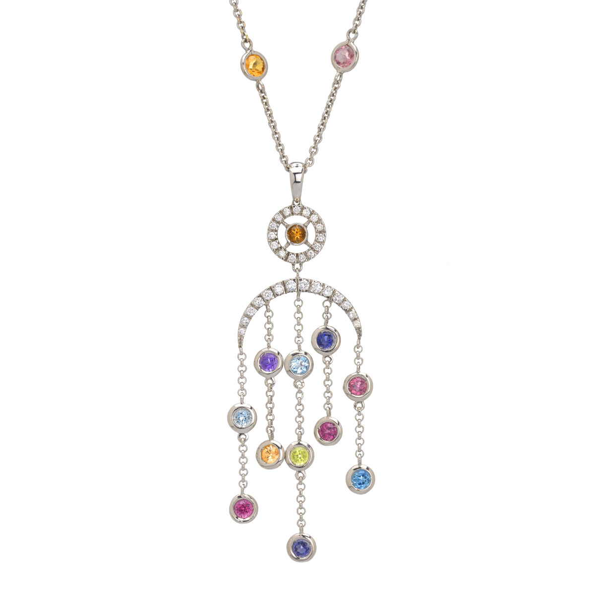 DIAMOND NECKLACE WITH MULTI-COLOUR SAPPHIRES K18 WHITE GOLD