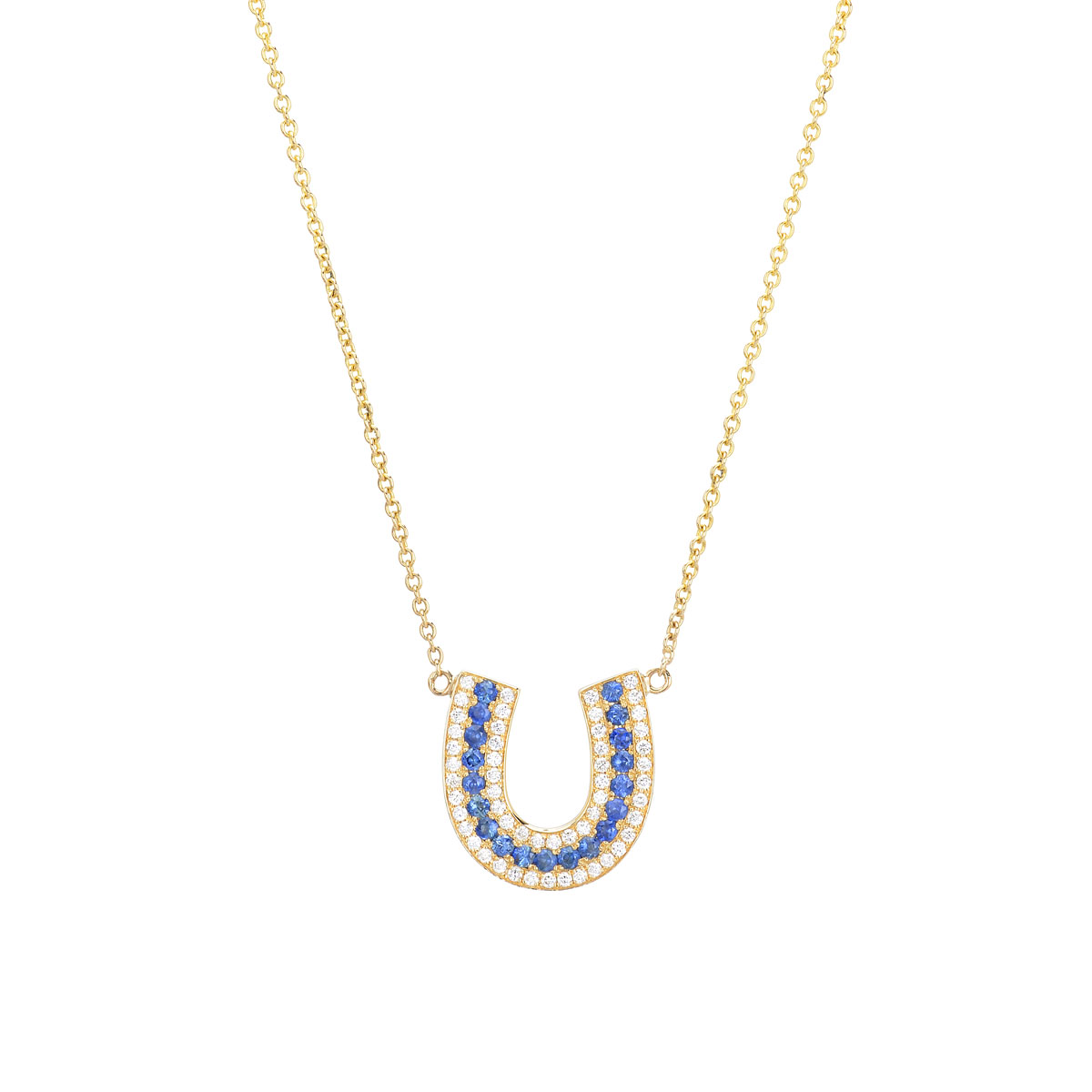 HORSESHOE DIAMOND NECKLACE WITH SAPPHIRES YELLOW GOLD