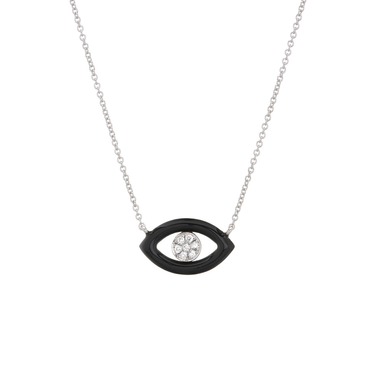 K18 WHITE GOLD EVIL EYE DIAMOND NECKLACE WITH ENAMEL