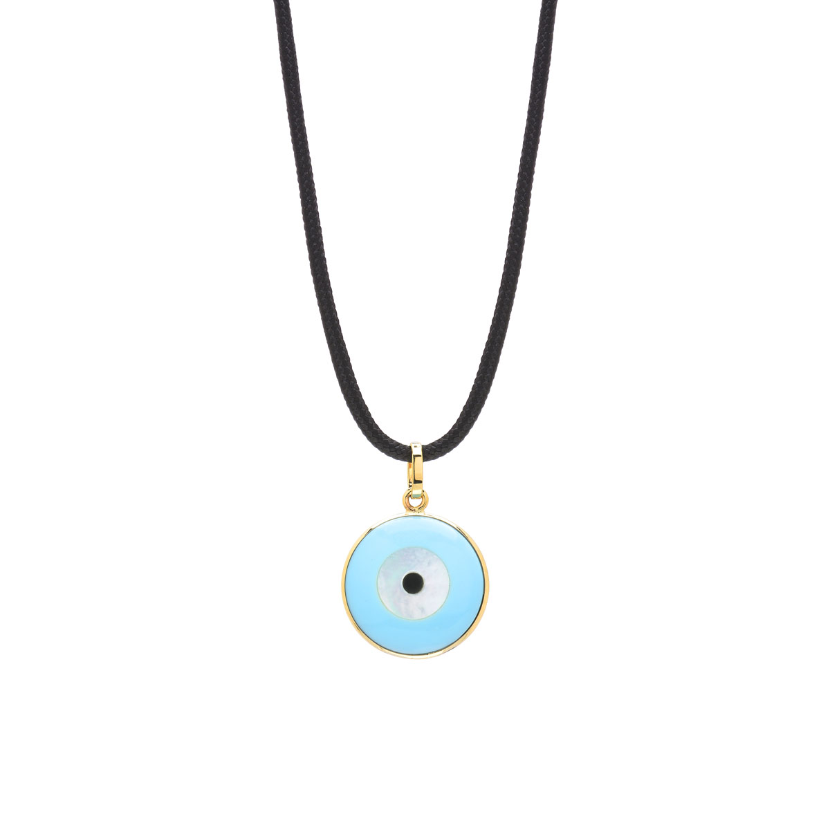 EVIL EYE PENDANT K14 YELLOW GOLD WITH STRING