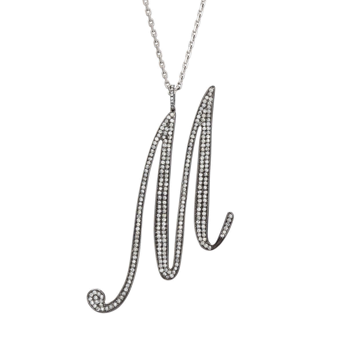 DIAMOND NECKLACE WITH INITIAL -M- BLACKENED GOLD