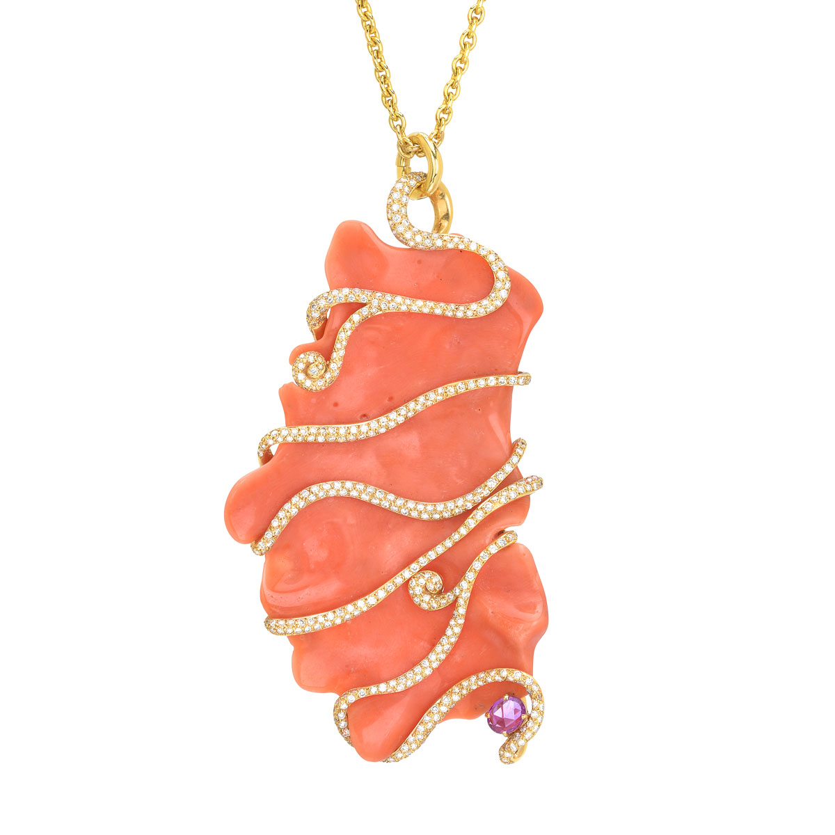 DIAMOND NECKLACE WITH SEMI-PRECIOUS STONES K18 YELLOW GOLD