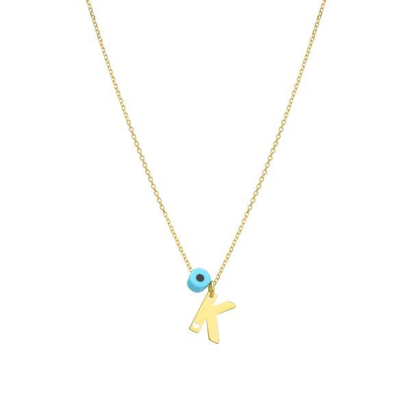 NECKLACE WITH INITIAL -K- 14K YELLOW GOLD