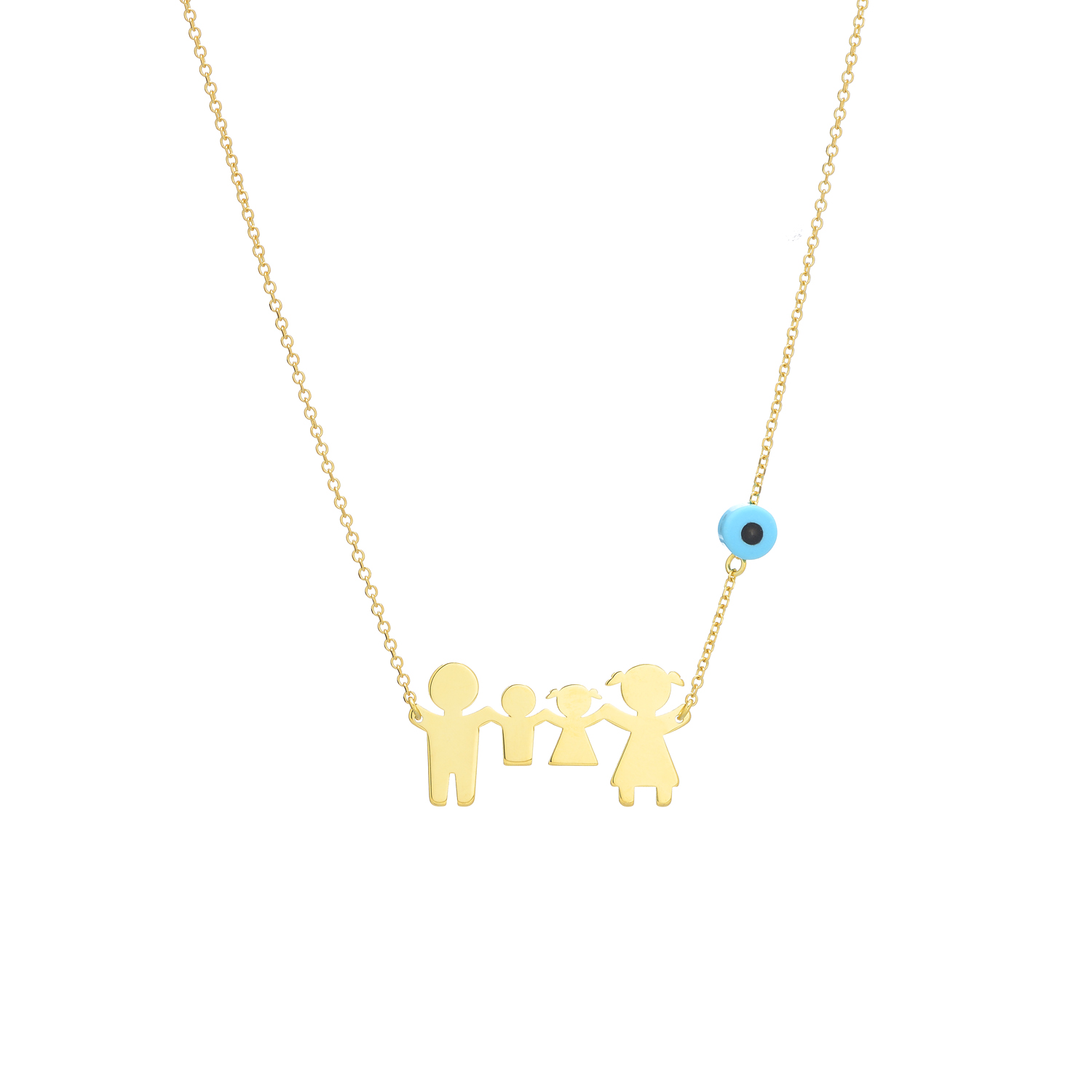 FAMILY NECKLACE WITH BOY-GIRL FIGURES 14K YELLOW GOLD