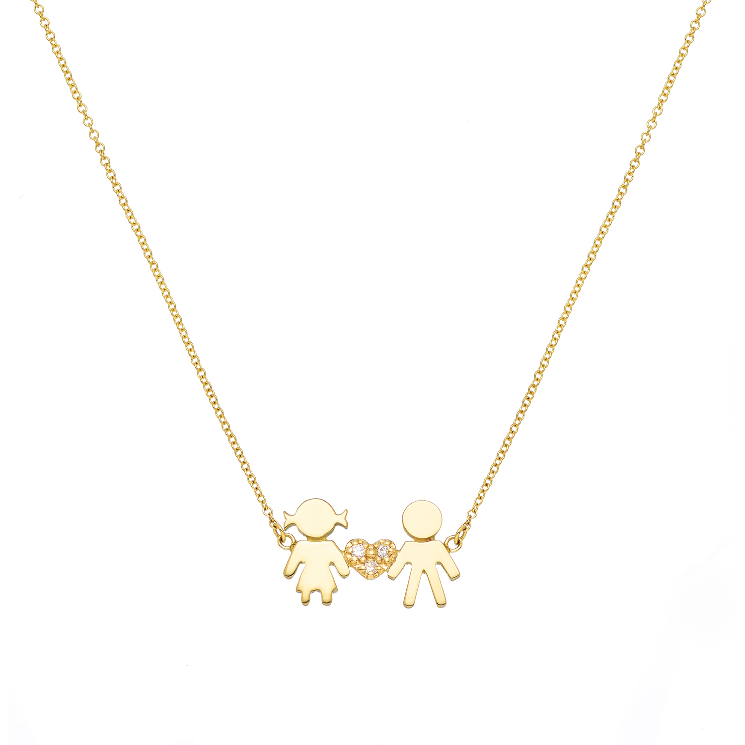 BOY-GIRL FIGURES DIAMOND NECKLACE 18K YELLOW GOLD