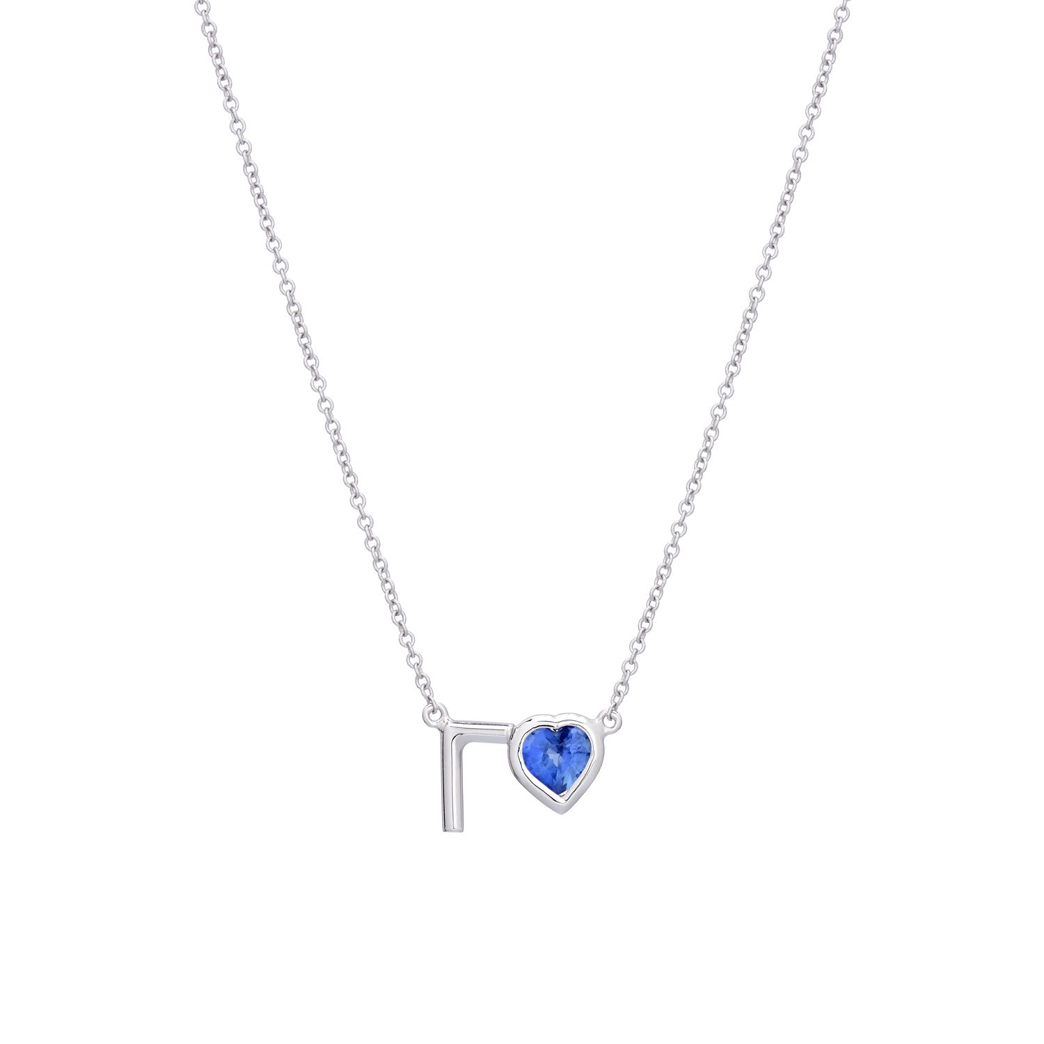 INITIAL -Γ- HEART NECKLACE WITH SAPPHIRE WHITE GOLD