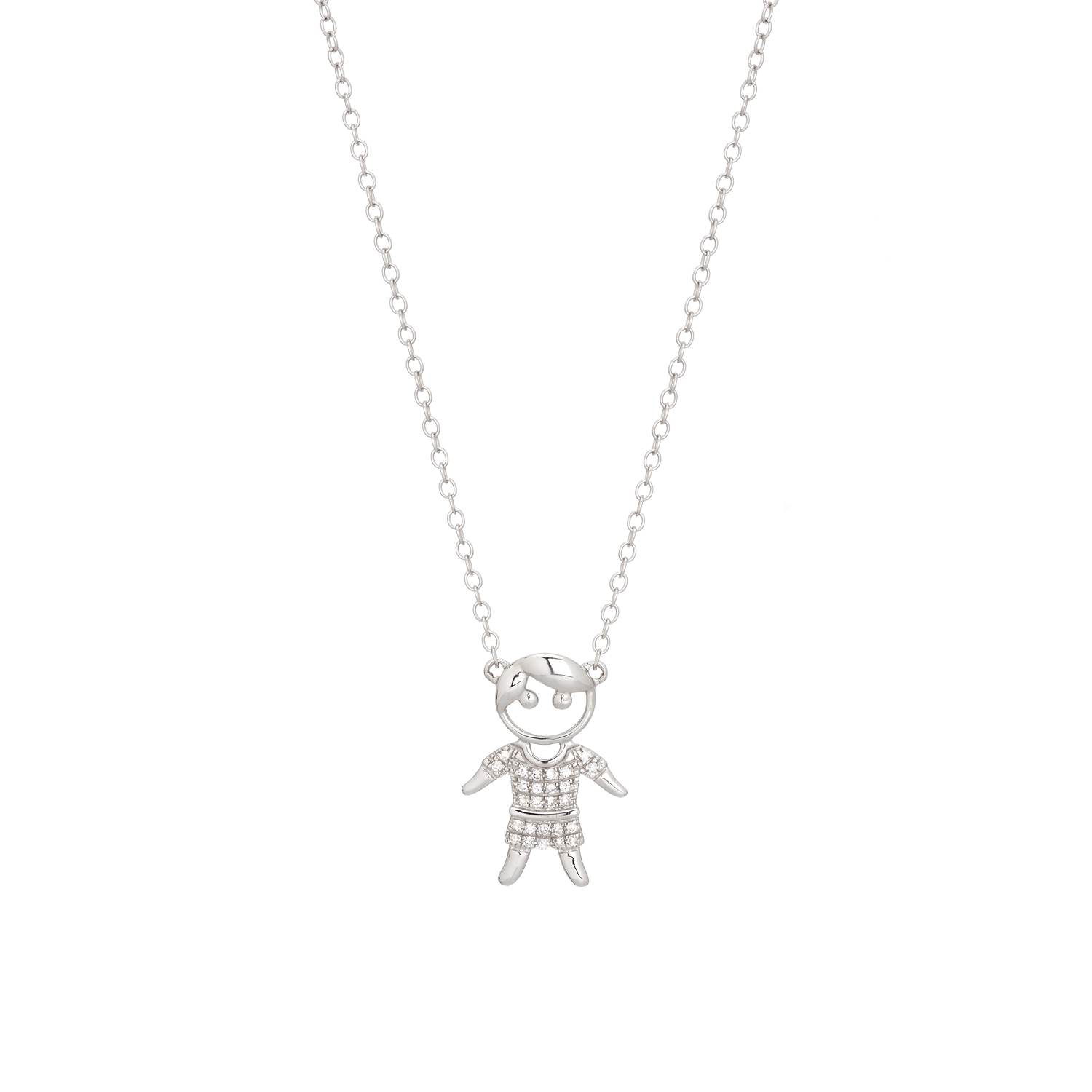BOY FIGURE DIAMOND NECKLACE 14K WHITE GOLD