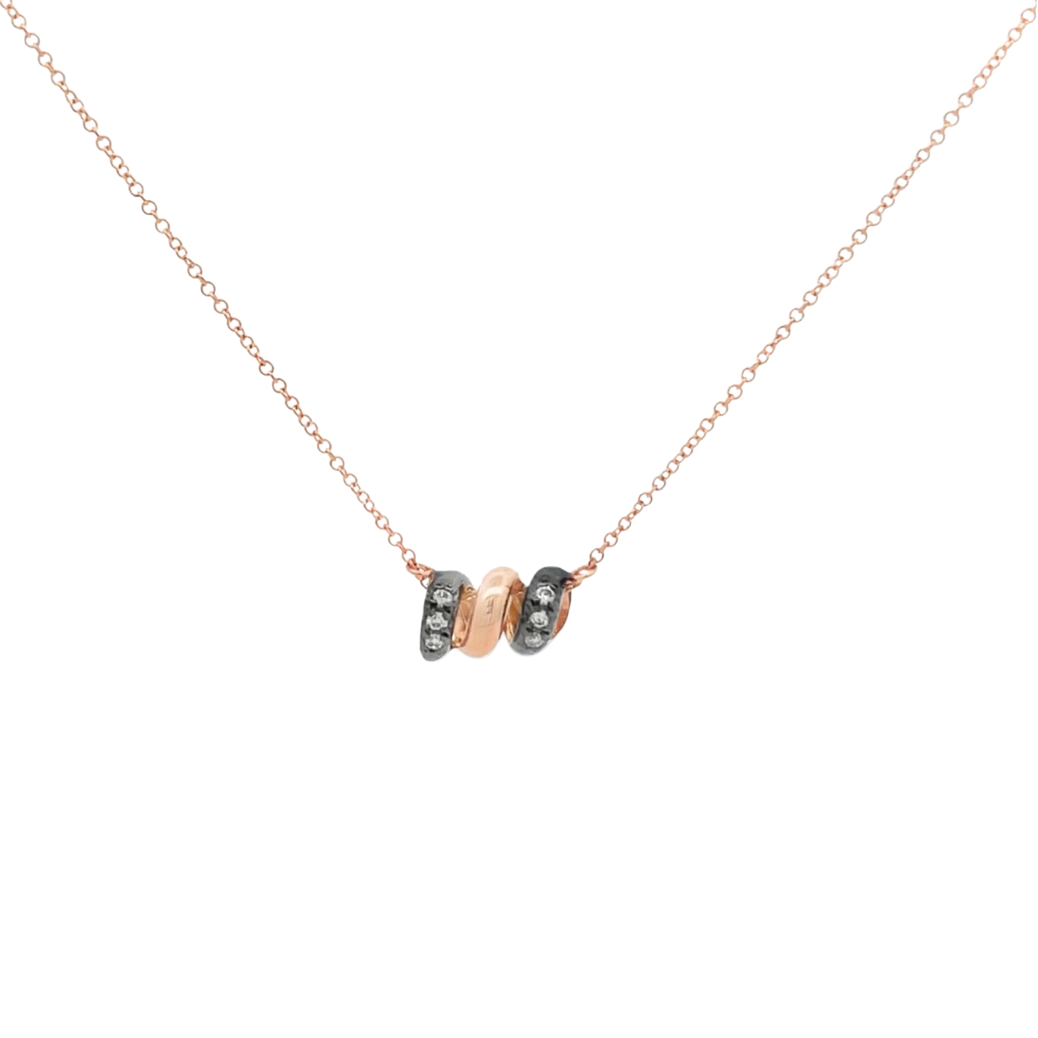 18K NECKLACE ROSE GOLD & BLACK WITH DIAMONDS
