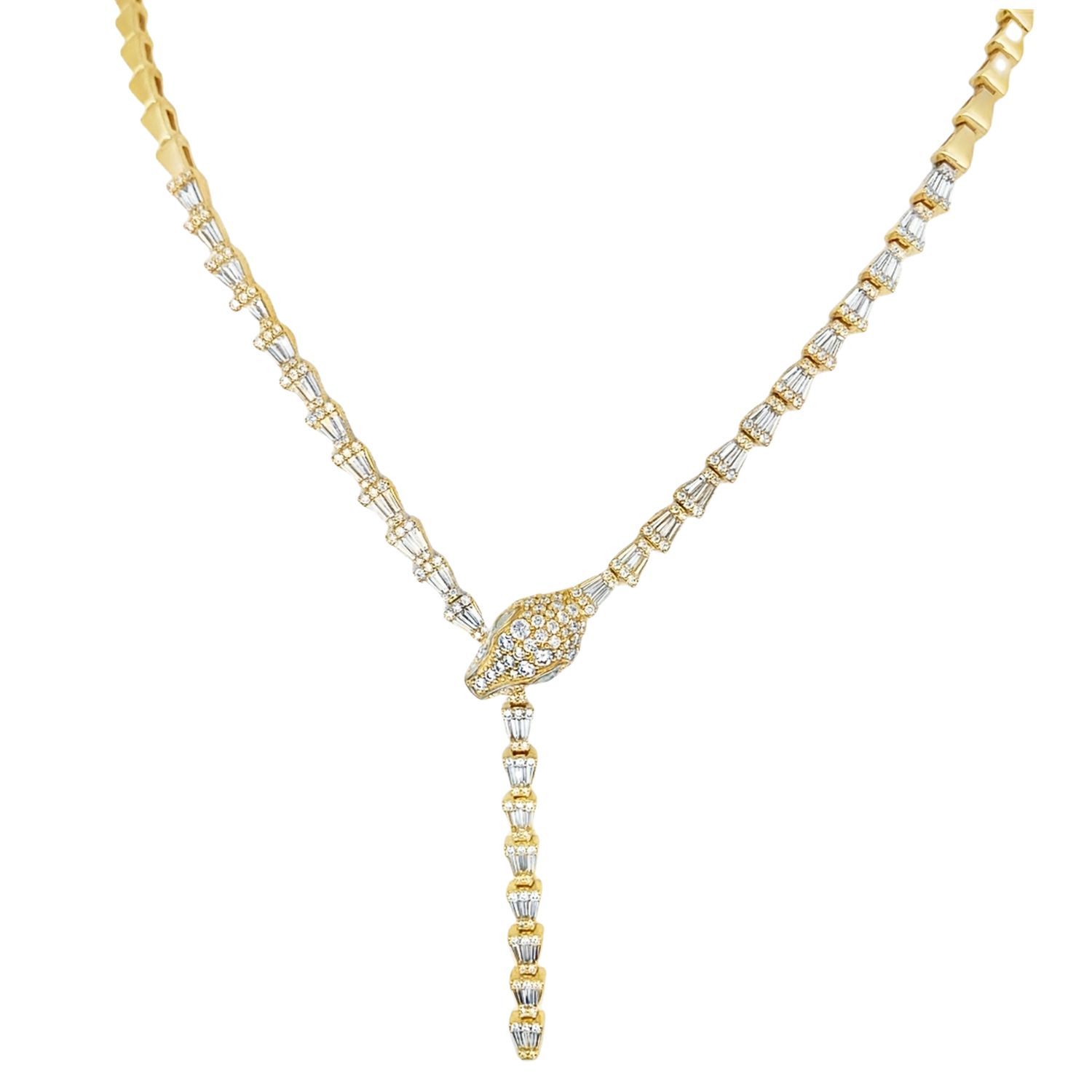 18K GOLD NECKLACE IN THE SHAPE OF A SNAKE WITH DIAMONDS AND EMERALDS