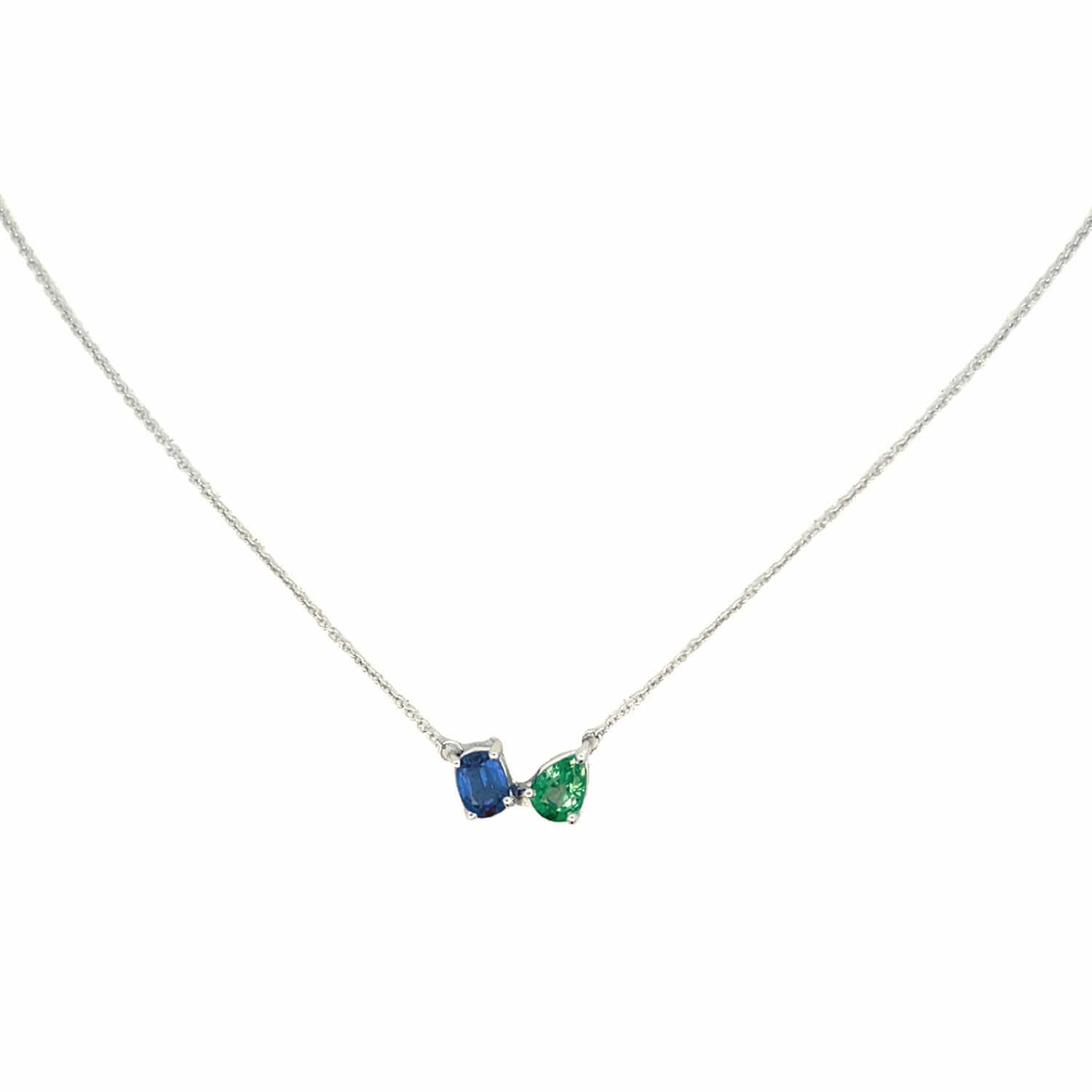 18K WHITE GOLD NECKLACE WITH POIR EMERALD & SAPPHIRE